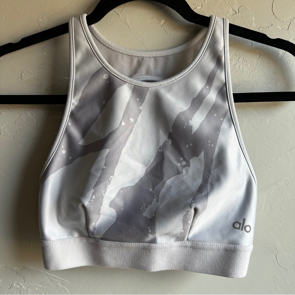 Alo Yoga Incline Sports Bra Grey Marble Pilates Princess Clean Girl High Neck XS